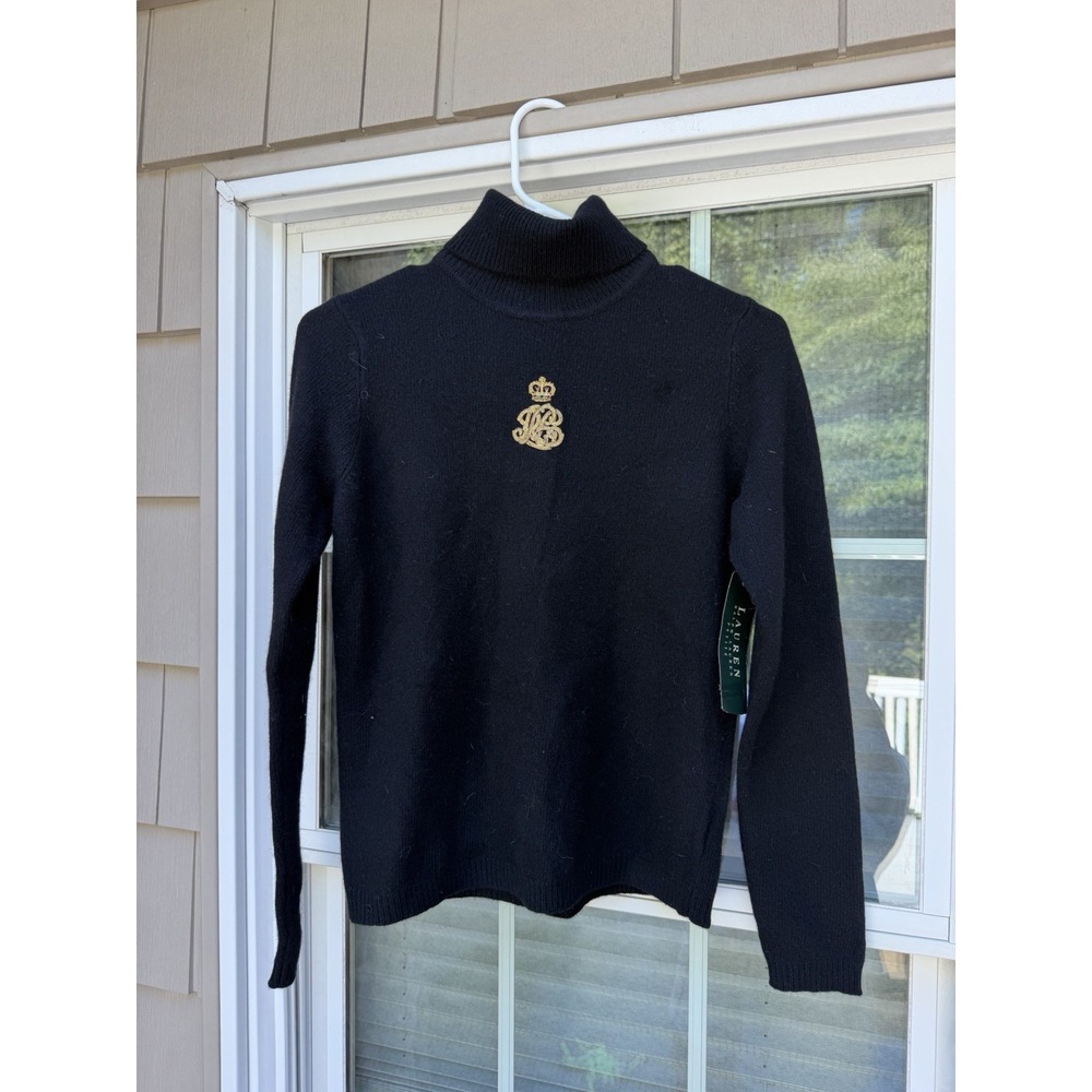 Ralph Lauren LRL Merino Wool Angora Cashmere Knit Sweater Logo Crown Crest Petit